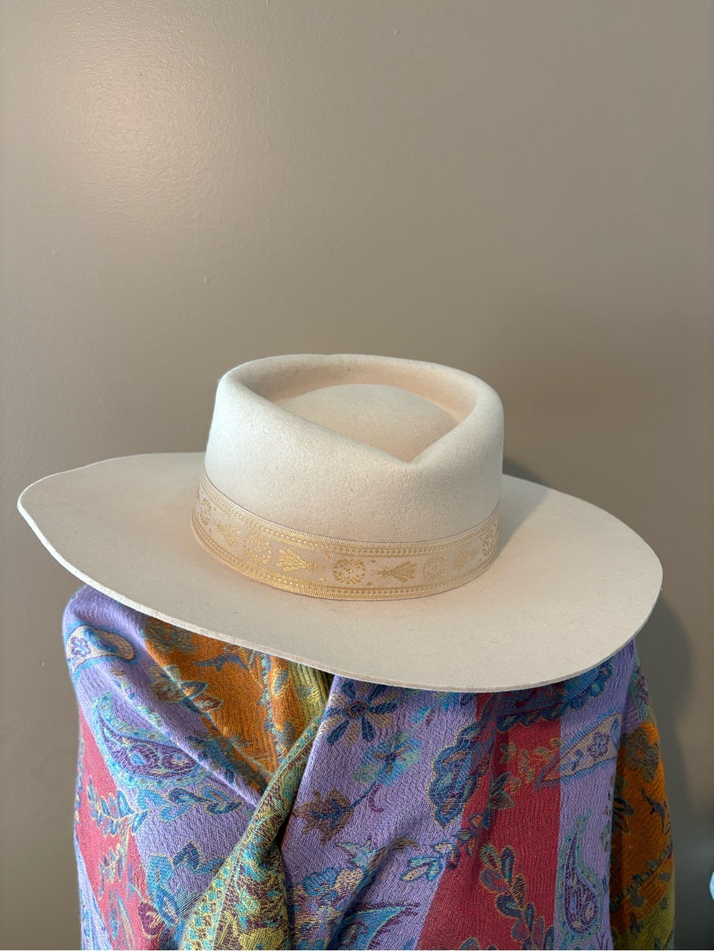Lack Of Color Cream Wide-Brim Felt Hat with Embossed Band